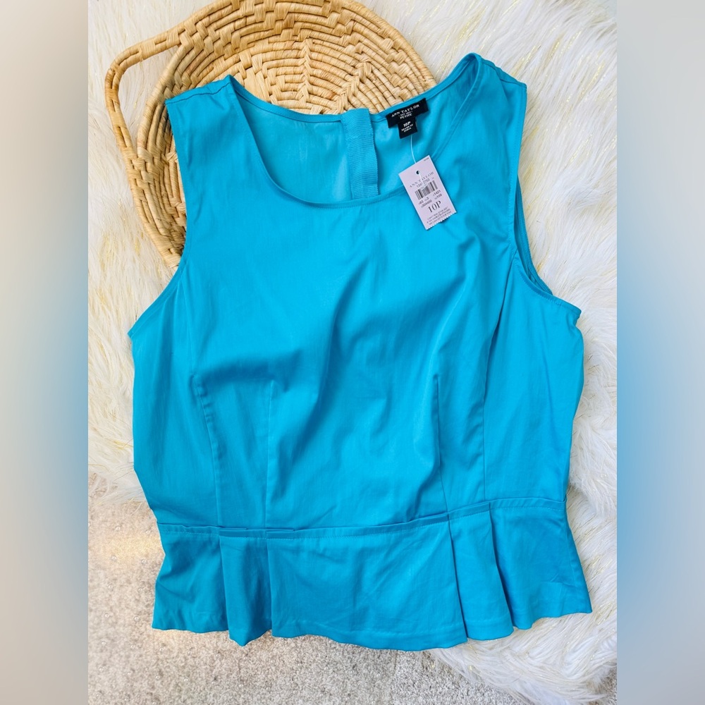 Ann Taylor Sleeveless Torquise Blue Peplum Top Size 10P